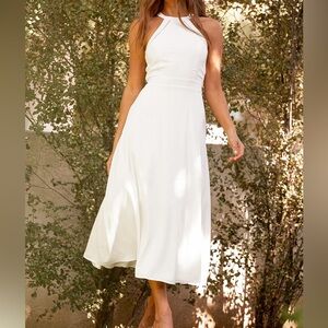 Lulus White Tie-Back Halter Midi Dress XL